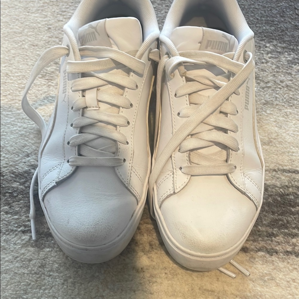 Puma White Leather Sneakers with Rubber Soles